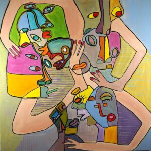 Kunst, Kunstwerk, Gemälde, Malerei, Figürlich, Surrealismus, Acryl auf Leinwand, Ölpastell, 100 x 100, Karin Stennei, Zabka